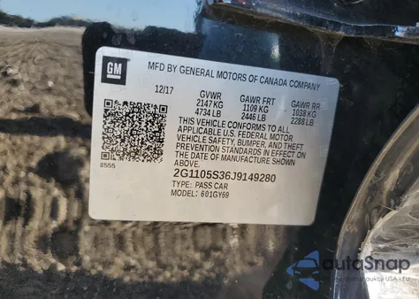 2018 Chevrolet Impala Lt из США, поврежденный, VIN 2G1105S36J9149280